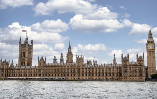 The Houses of Parliament, seen from across the River Thames